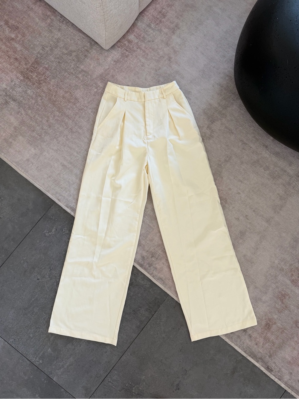 Butter Yellow Pleated Wide-Leg Pants